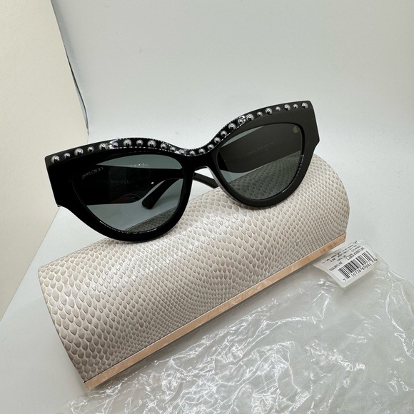 Jimmy Choo Sonja/G/S 55mm Cat-eye Sunglasses, Black/Silver Studs/Grey gradient - Picture 1 of 11